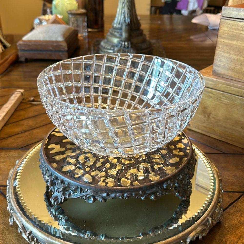 Beautiful large geometrical pattern crystal bowl I believe is a German Mark ????